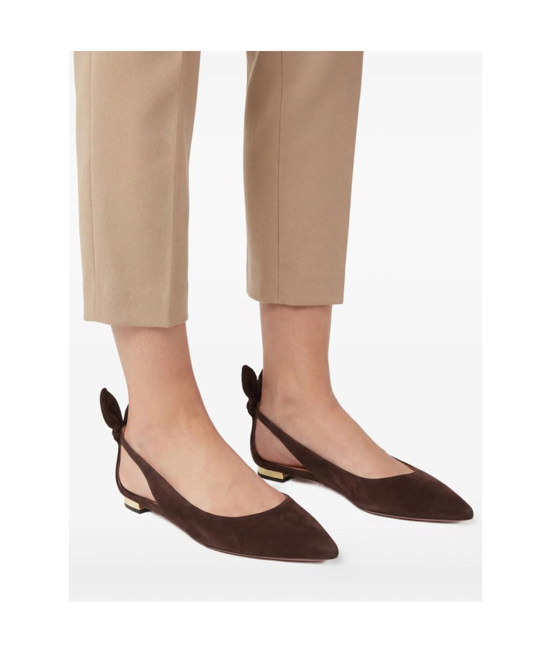 AQUAZZURA Коричневые замшевые балетки, фото 5