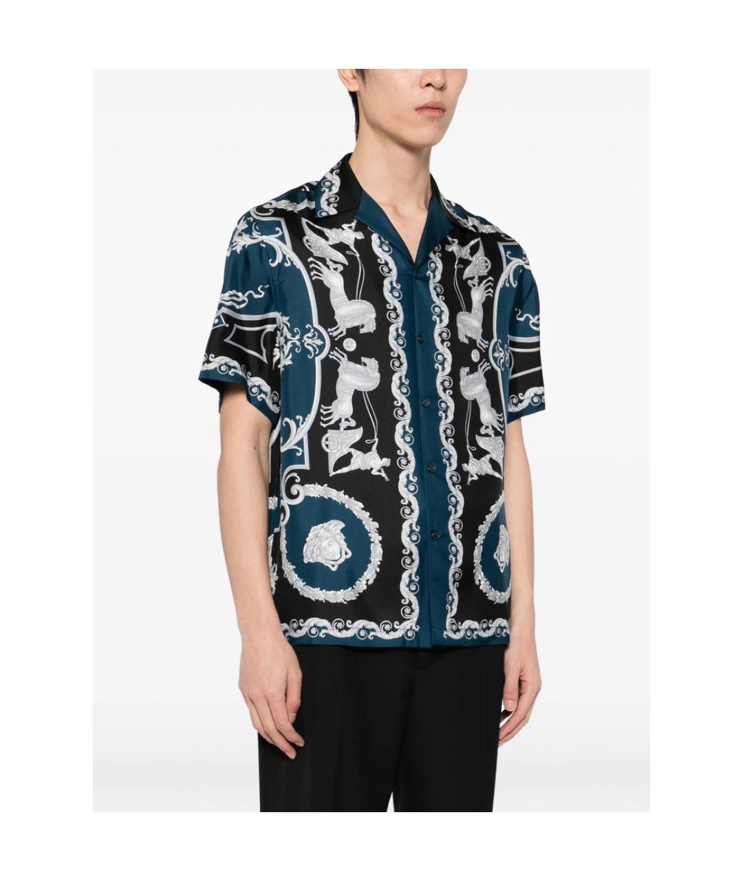 VERSACE Синяя шелковая кэжуал рубашка, фото 4