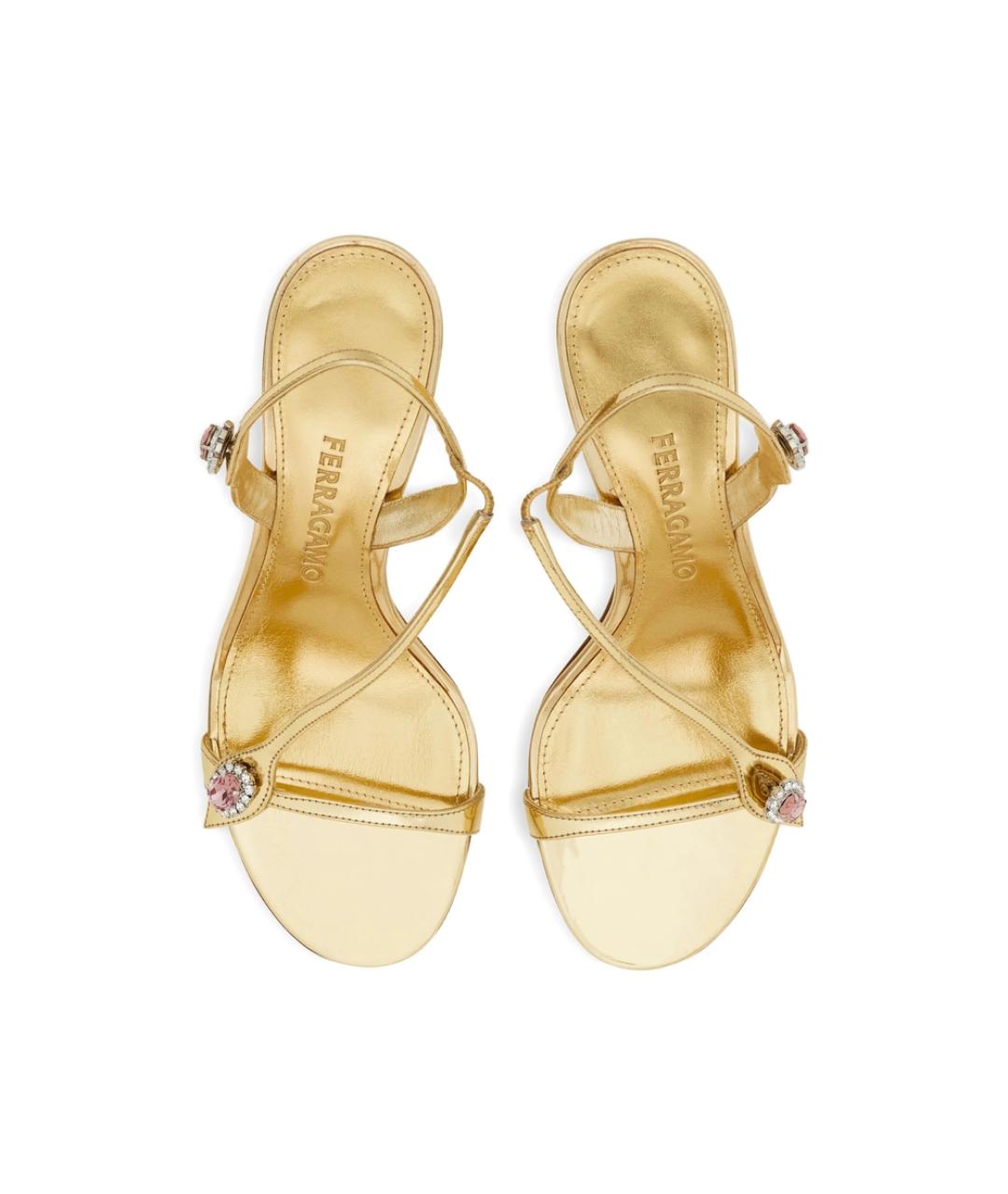 FERRAGAMO Золотые кожаные босоножки, фото 4