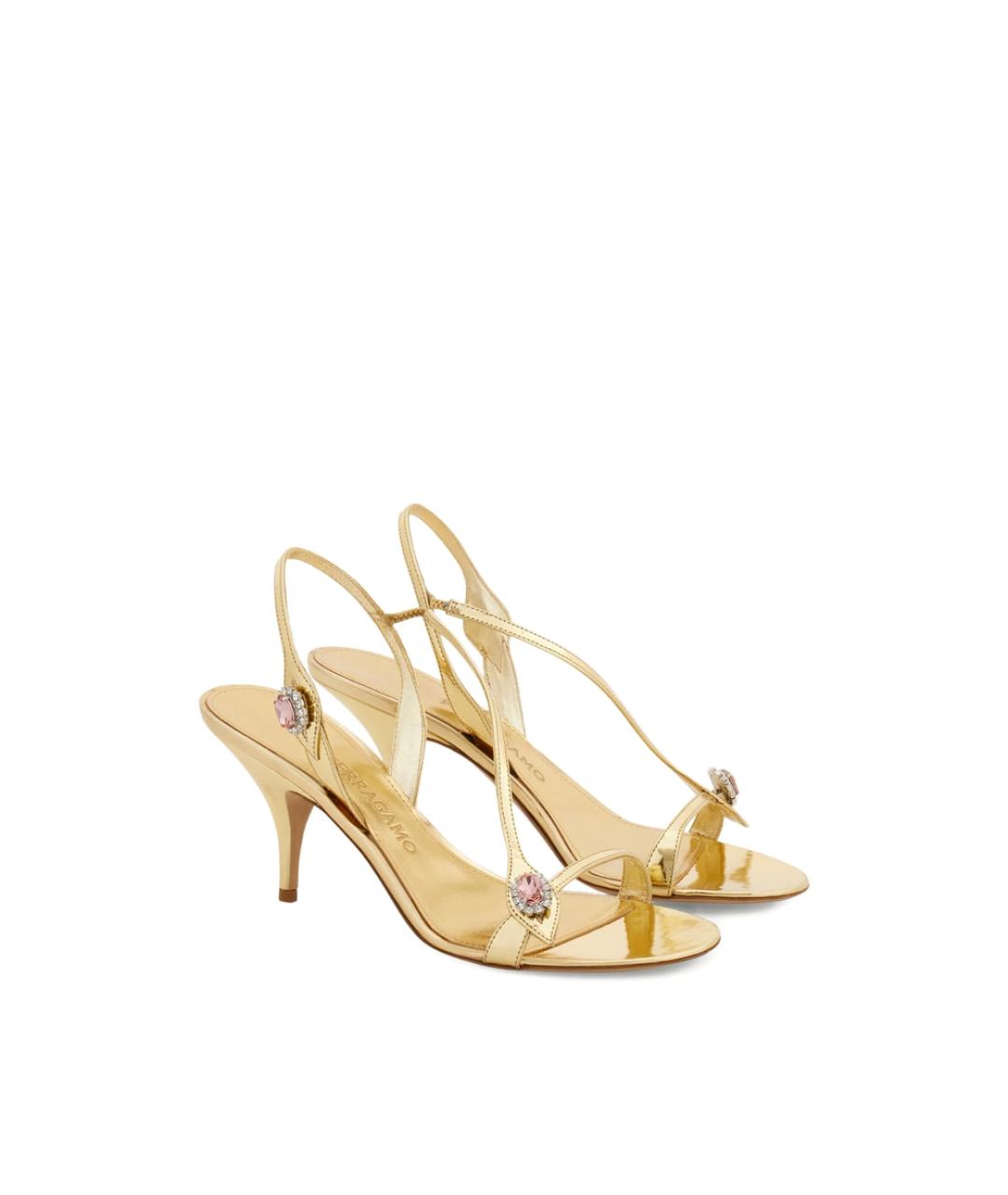 FERRAGAMO Золотые кожаные босоножки, фото 2