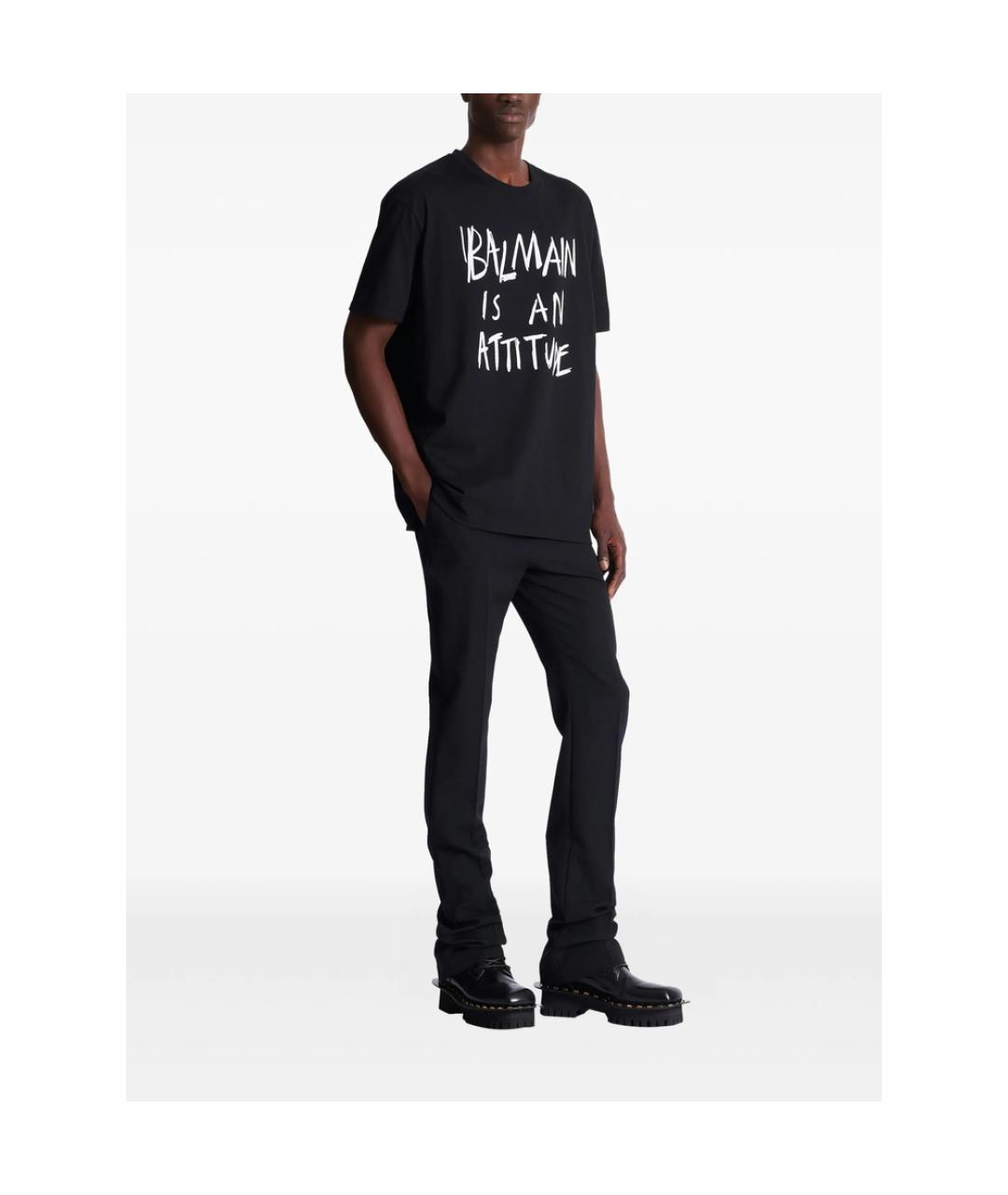 BALMAIN Черная хлопковая футболка, фото 3