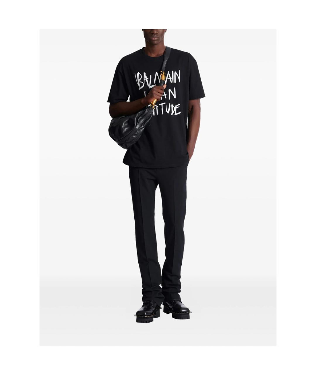BALMAIN Черная хлопковая футболка, фото 2