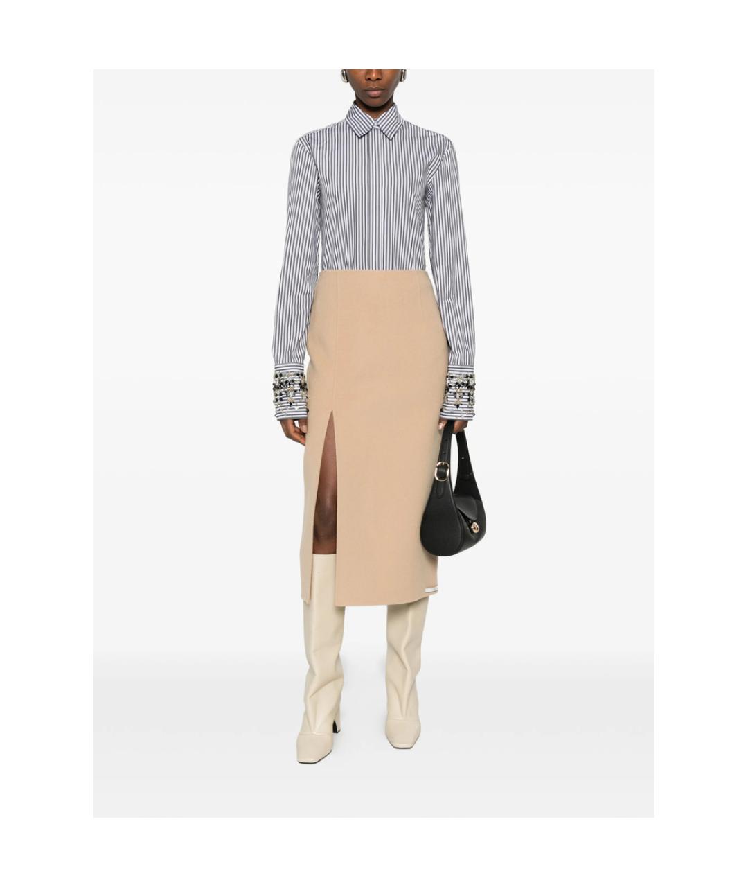 SPORTMAX Бежевая шерстяная юбка миди, фото 2
