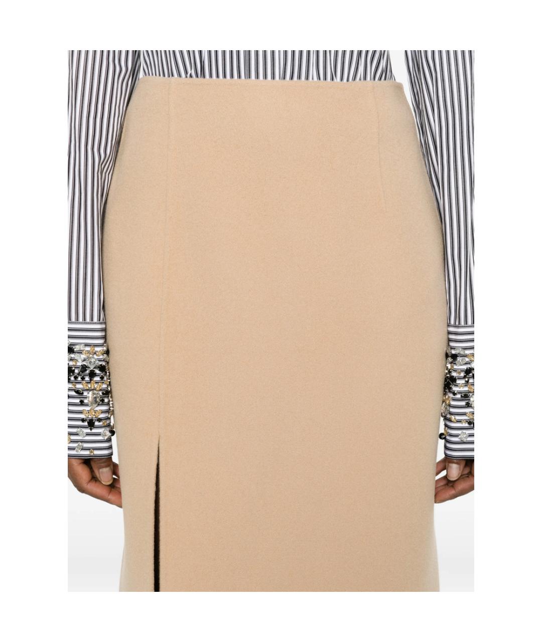 SPORTMAX Бежевая шерстяная юбка миди, фото 3