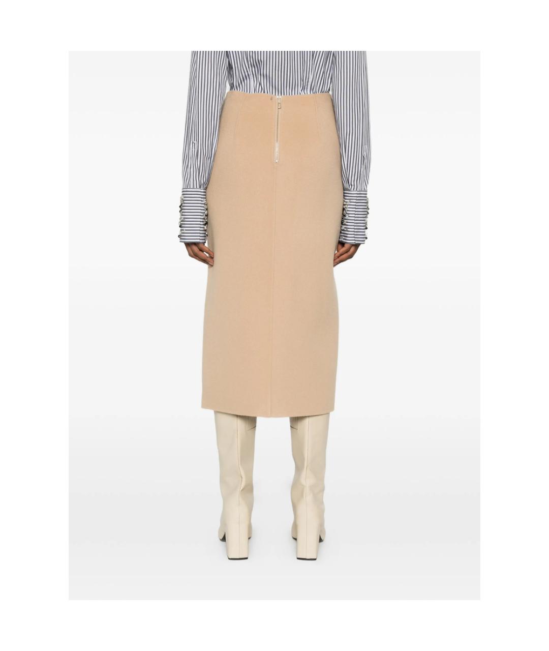 SPORTMAX Бежевая шерстяная юбка миди, фото 4