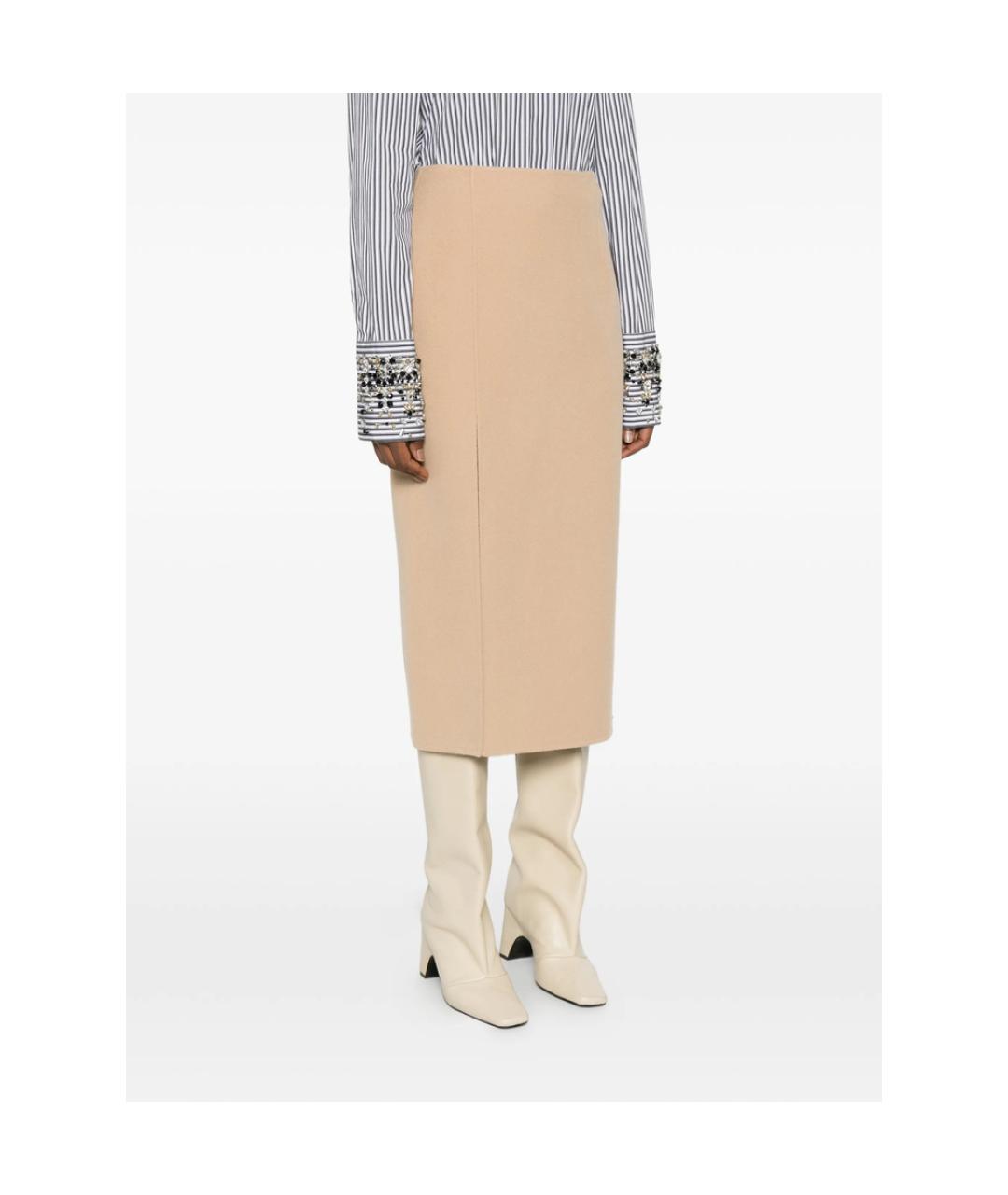 SPORTMAX Бежевая шерстяная юбка миди, фото 5