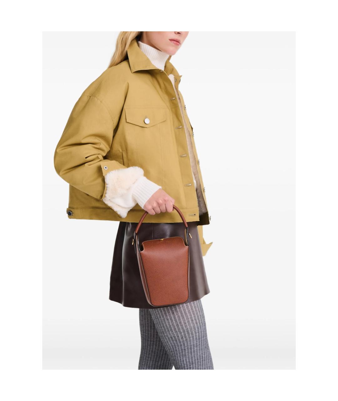 LONGCHAMP Коричневая кожаная сумка с короткими ручками, фото 5