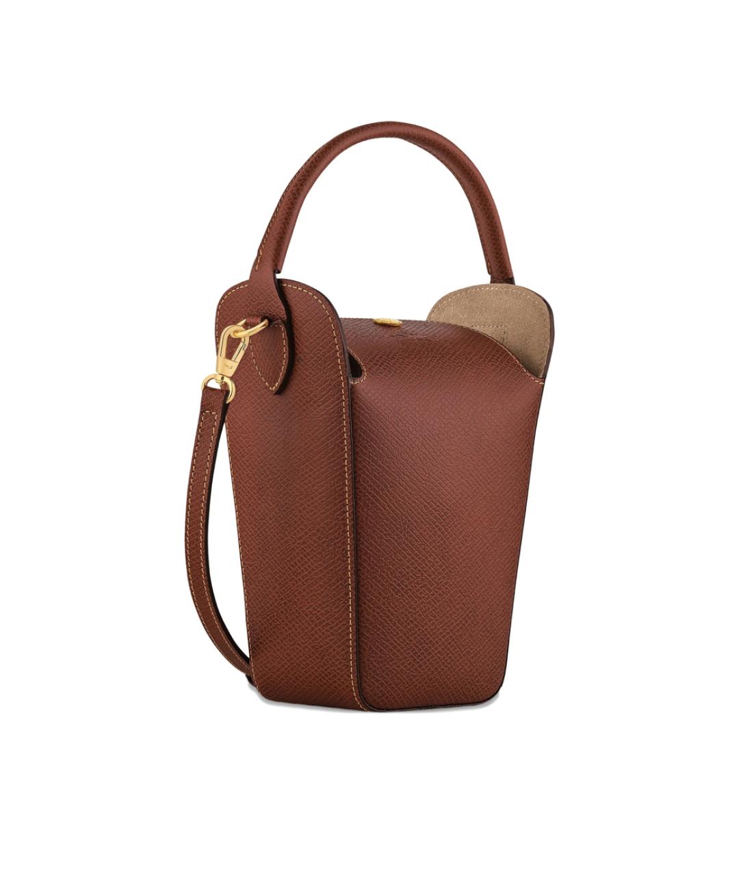 LONGCHAMP Коричневая кожаная сумка с короткими ручками, фото 4