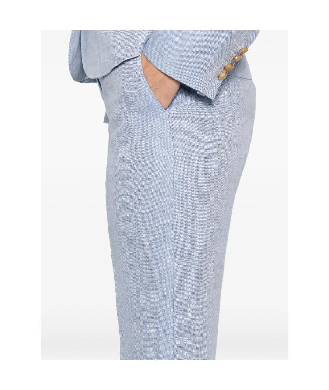 ETRO Голубые льняные прямые брюки, фото 2
