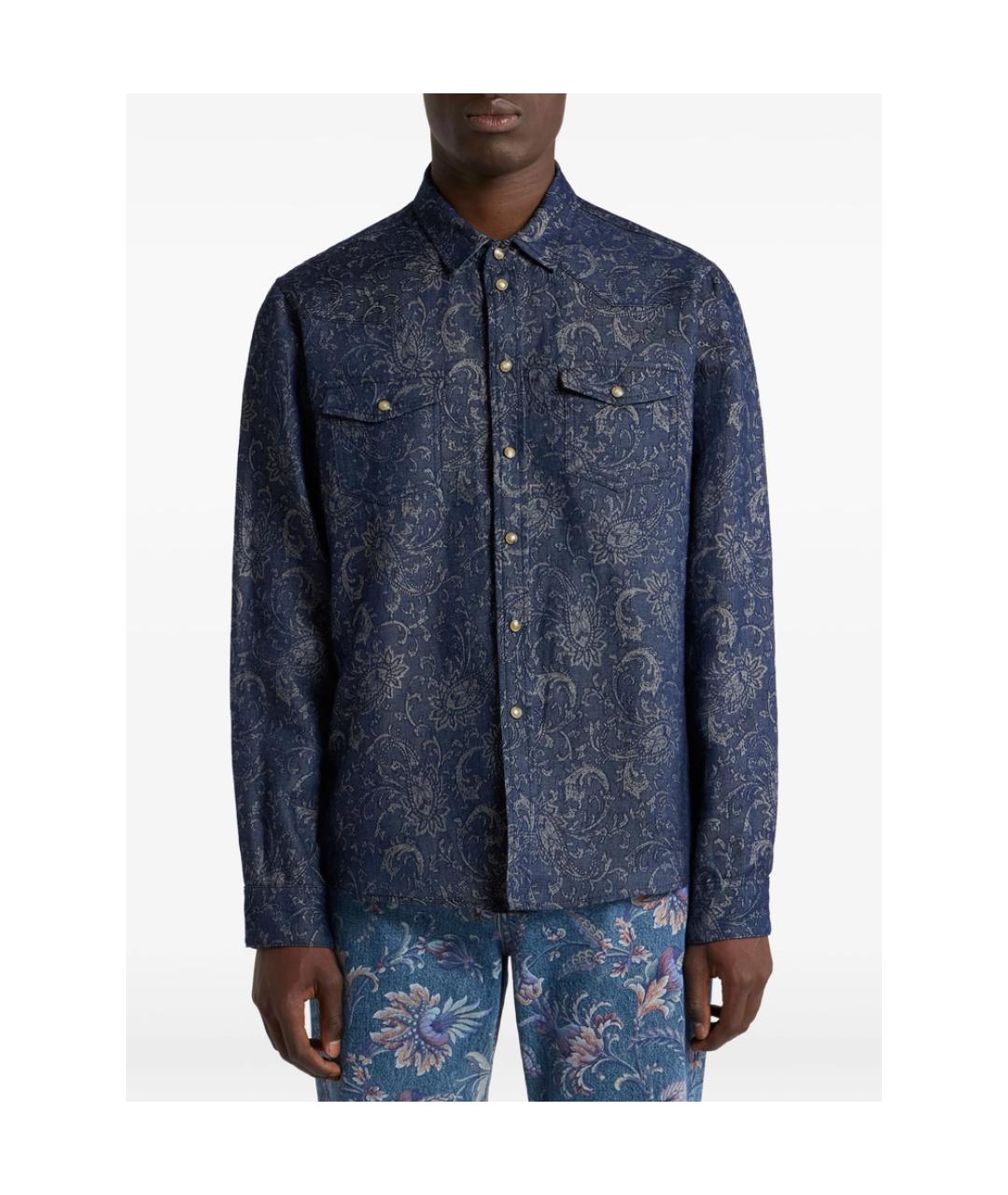 ETRO Синяя хлопковая кэжуал рубашка, фото 3