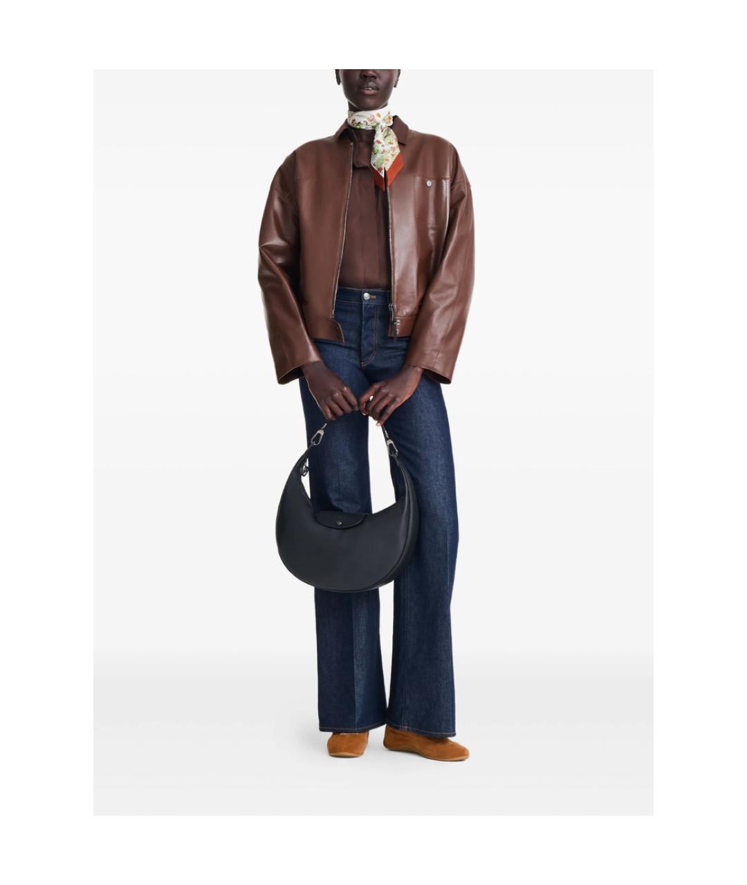 LONGCHAMP Черная кожаная сумка через плечо, фото 3