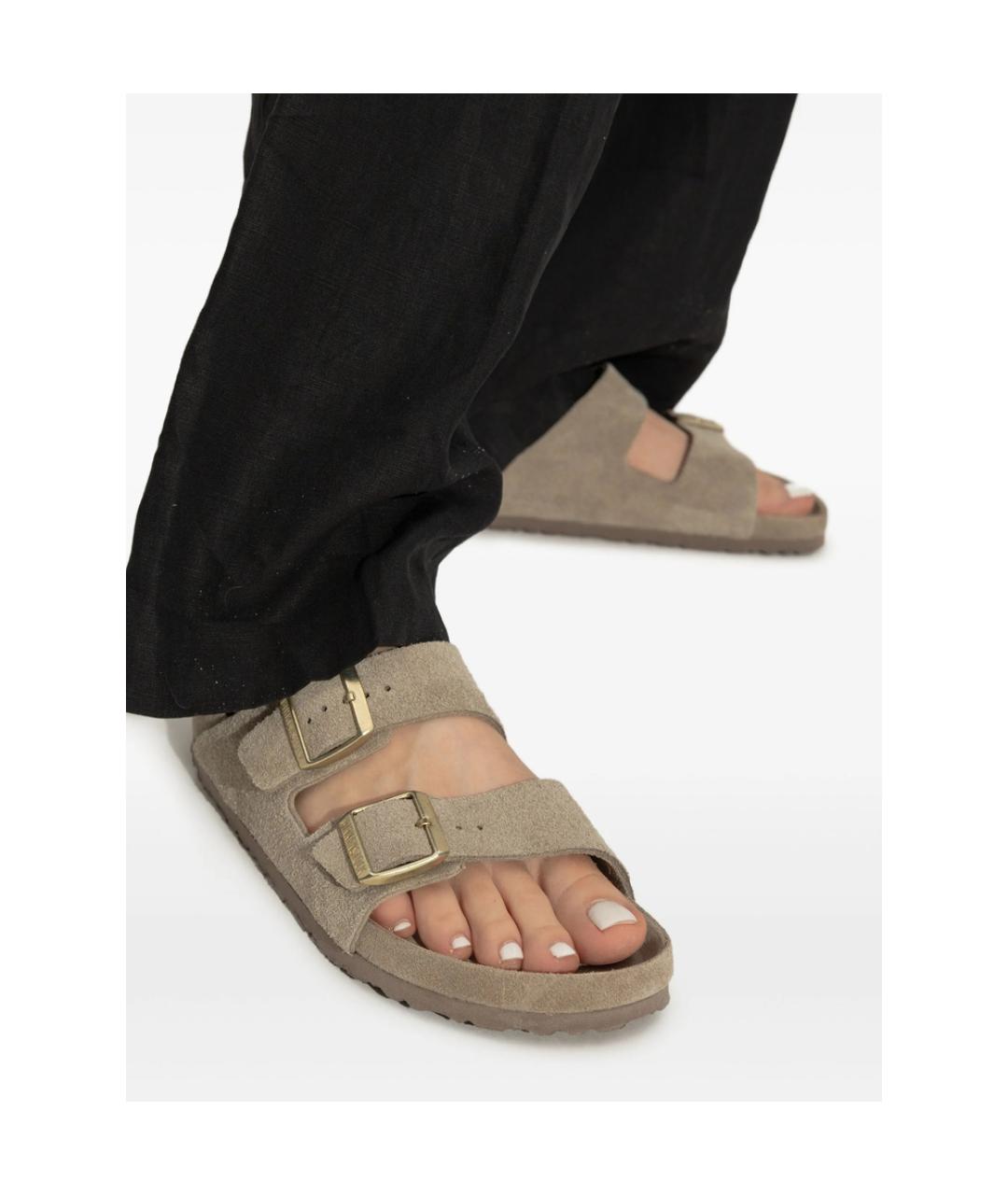 BIRKENSTOCK Коричневые кожаные шлепанцы, фото 4
