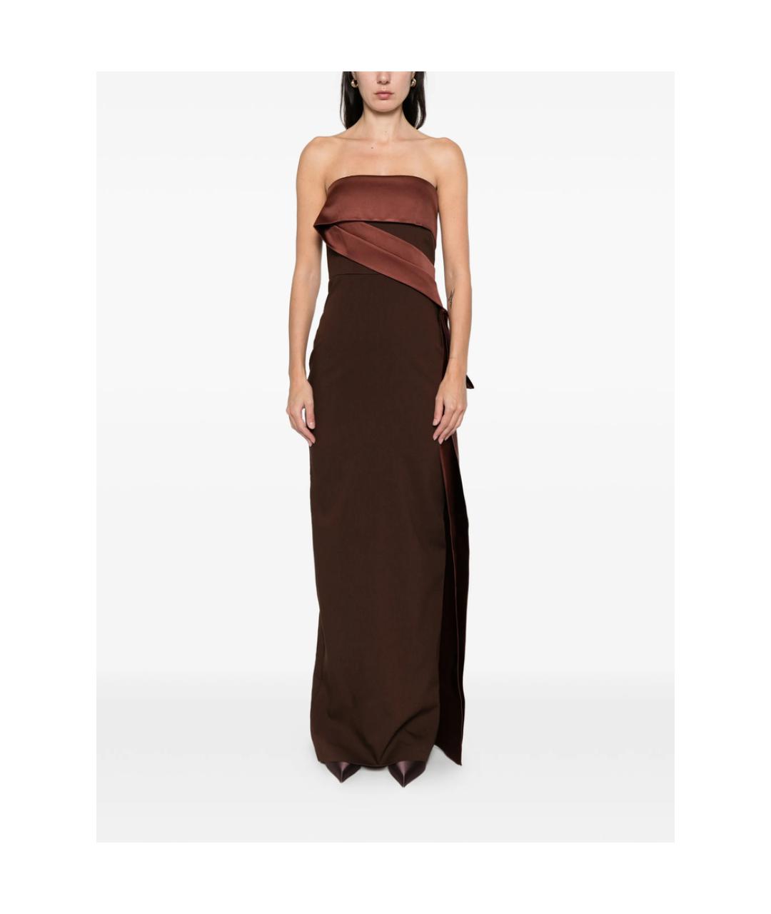 ROLAND MOURET Коричневое полиэстеровое вечернее платье, фото 3