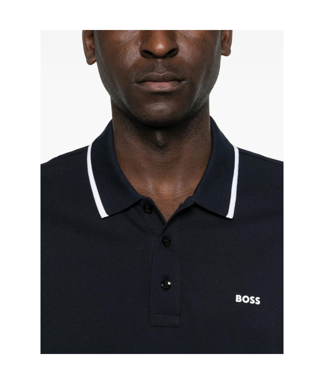 HUGO BOSS Темно-синее хлопковое поло с коротким рукавом, фото 5