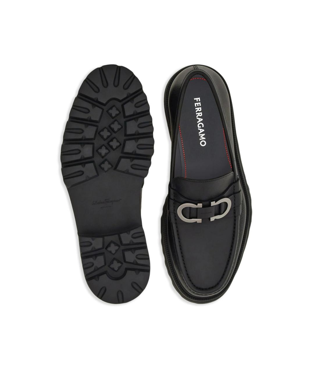 FERRAGAMO Черные кожаные лоферы, фото 4