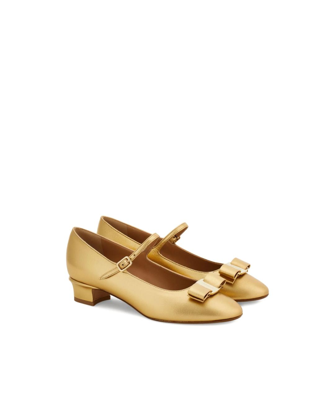 FERRAGAMO Золотые кожаные туфли, фото 5