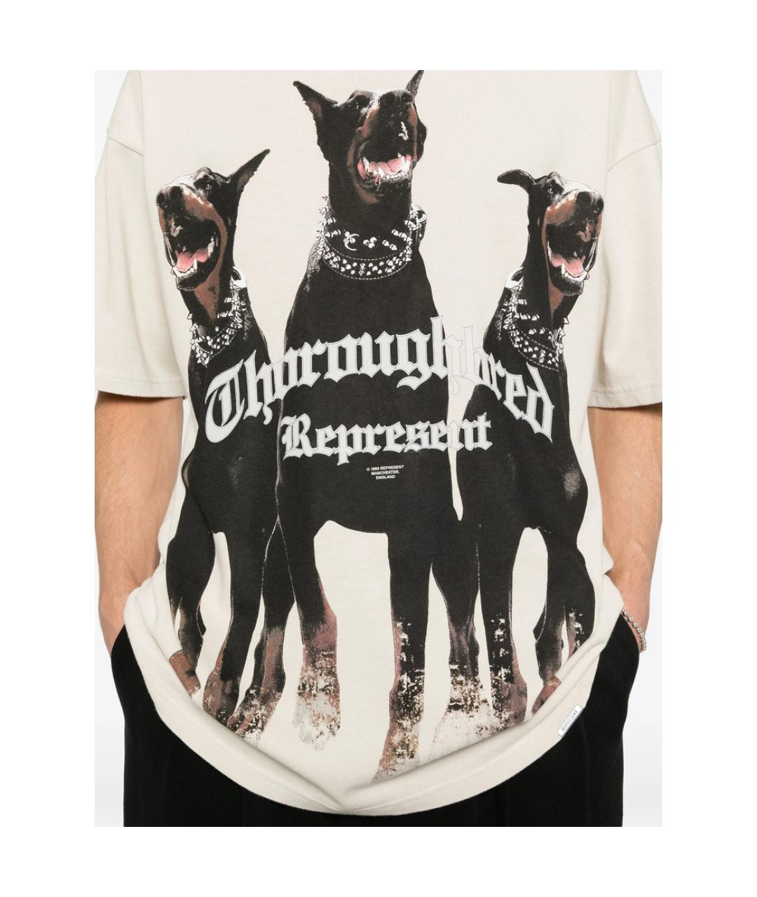 REPRESENT Бежевая хлопковая футболка, фото 3