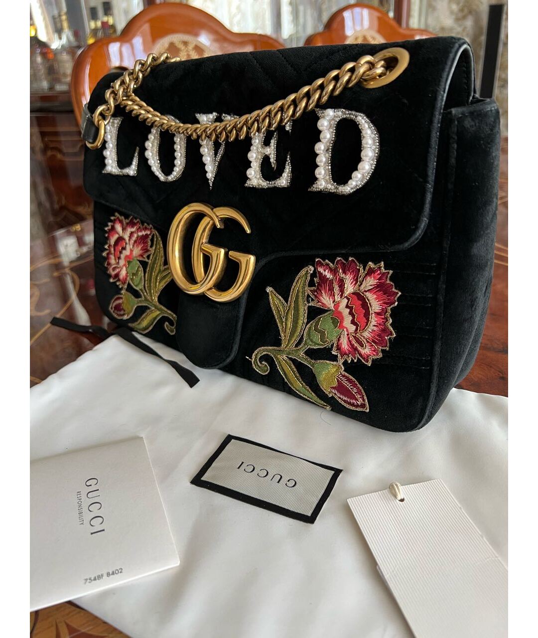 GUCCI Черная бархатная сумка тоут, фото 3
