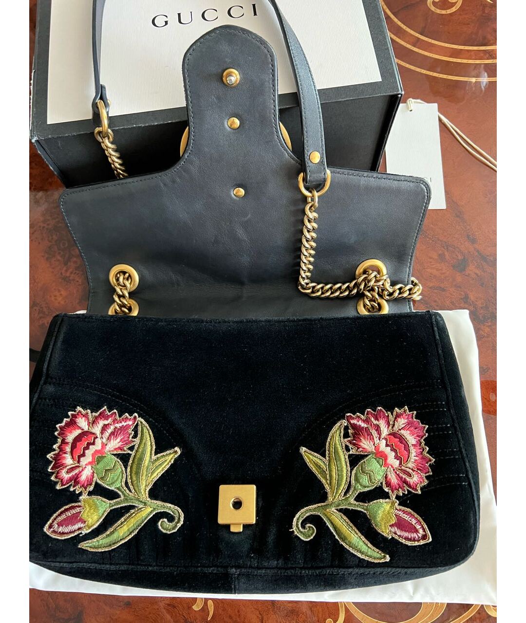 GUCCI Черная бархатная сумка тоут, фото 4