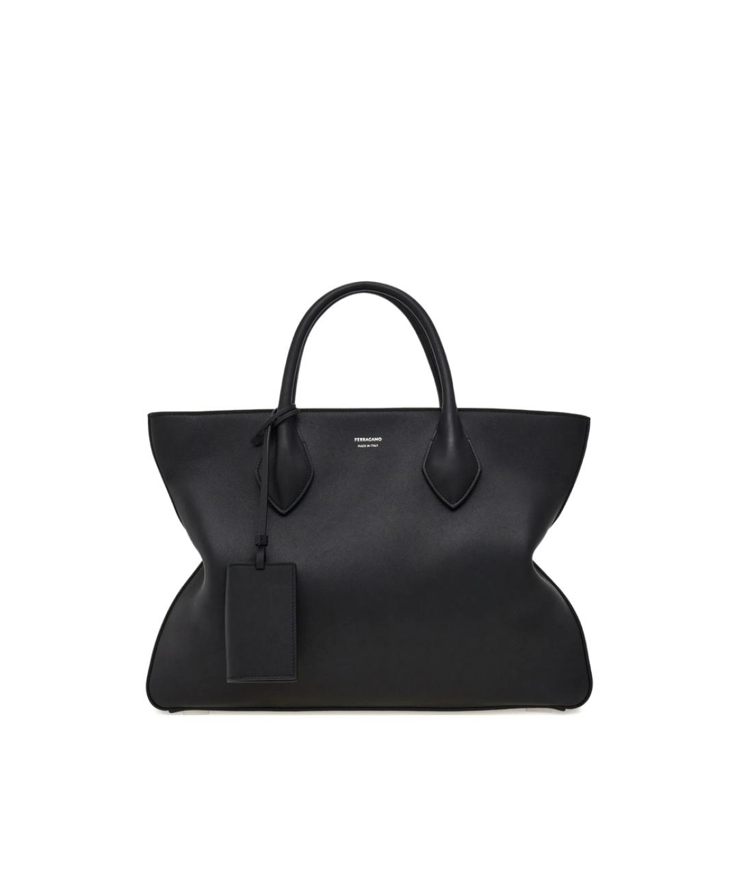 FERRAGAMO Черная кожаная сумка тоут, фото 1