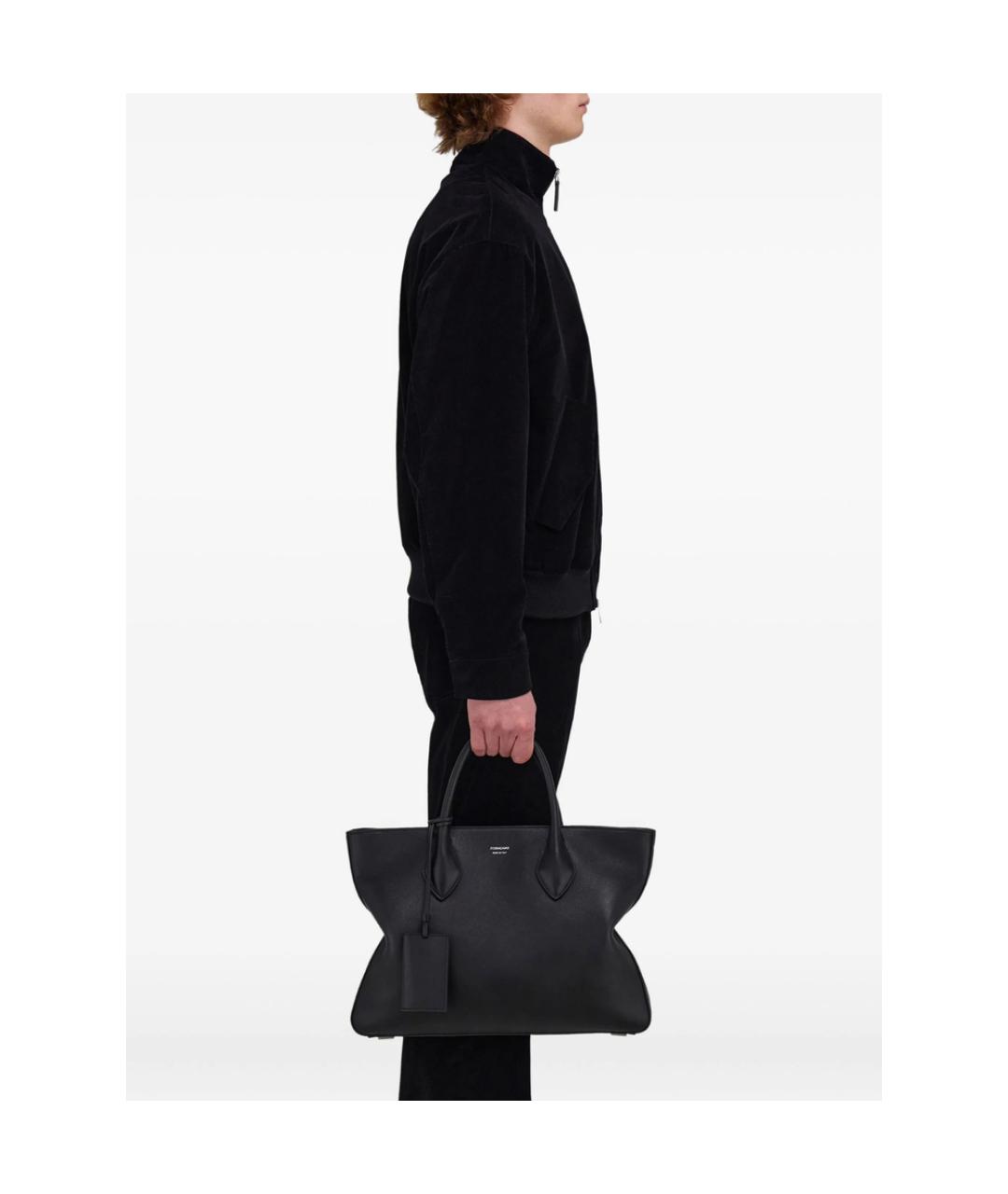 FERRAGAMO Черная кожаная сумка тоут, фото 2