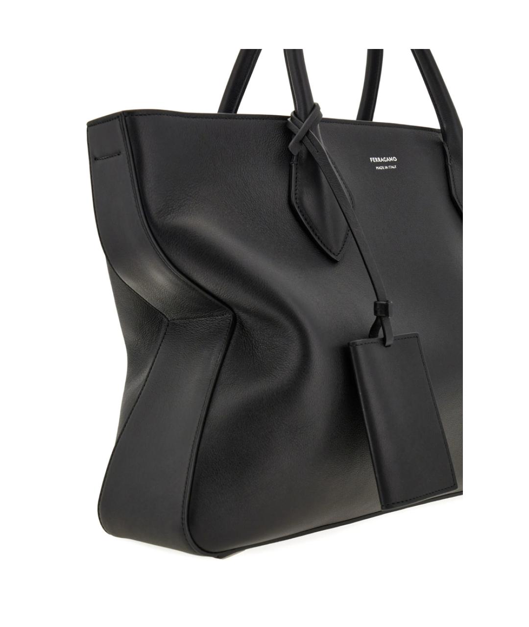 FERRAGAMO Черная кожаная сумка тоут, фото 5
