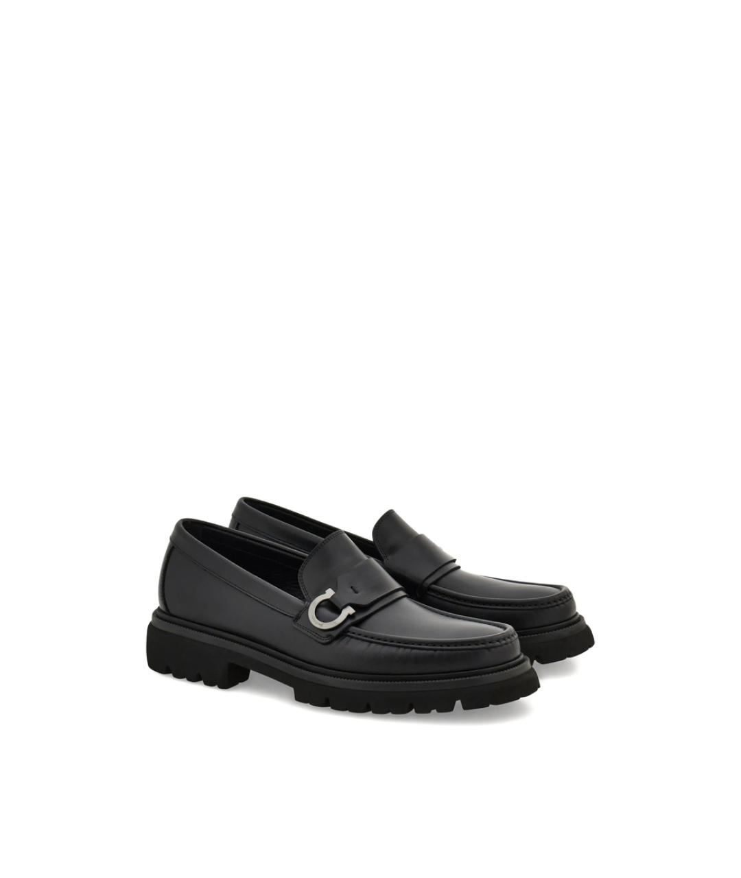 FERRAGAMO Черные кожаные лоферы, фото 4