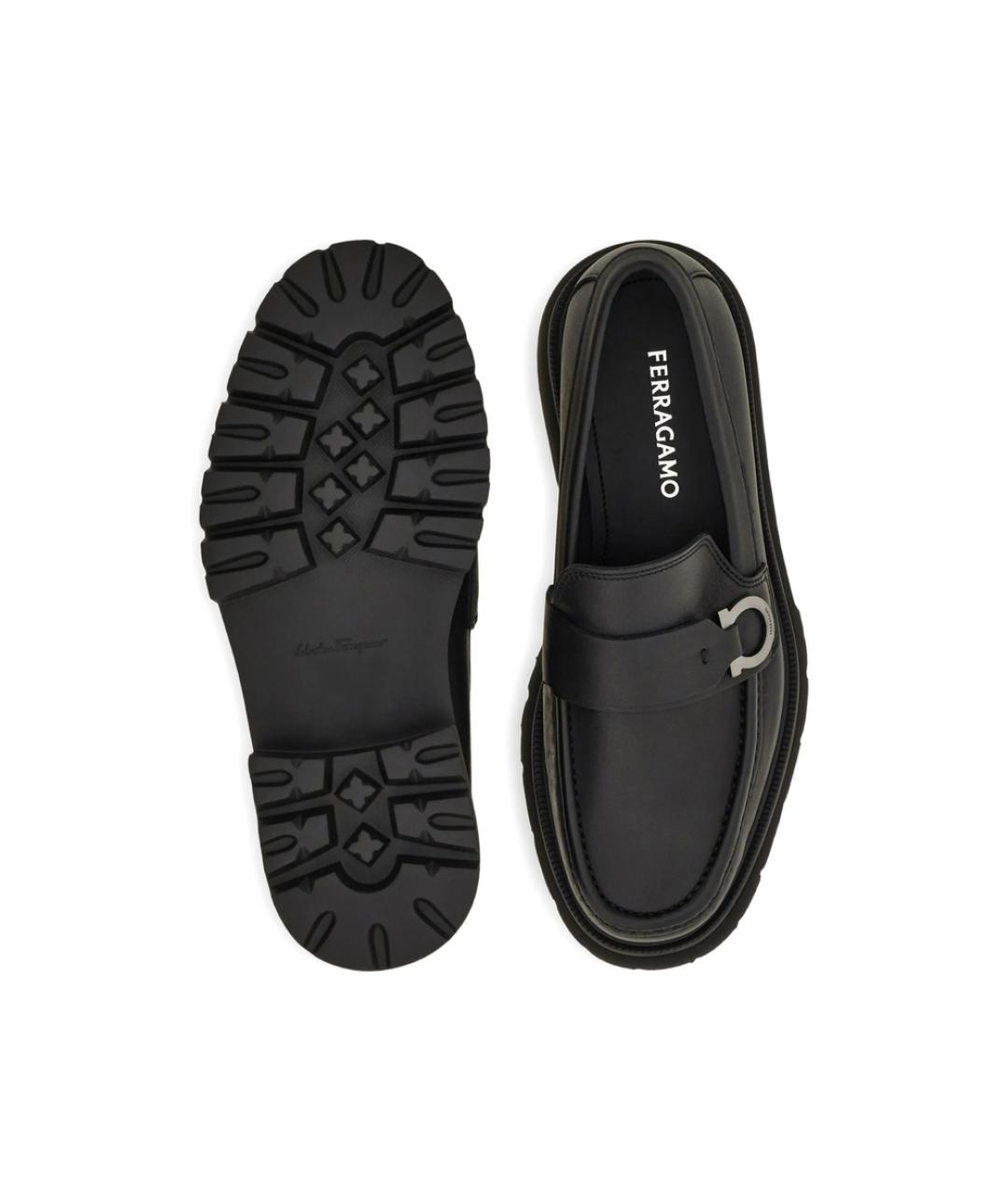 FERRAGAMO Черные кожаные лоферы, фото 5