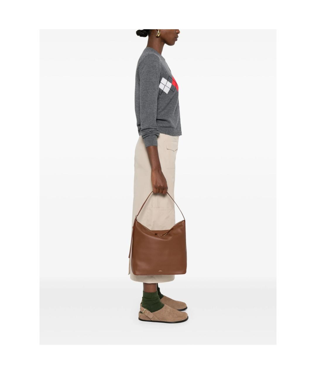 A.P.C. Коричневая кожаная сумка через плечо, фото 4