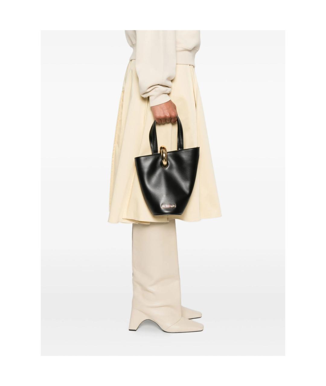 JACQUEMUS Черная кожаная сумка тоут, фото 3