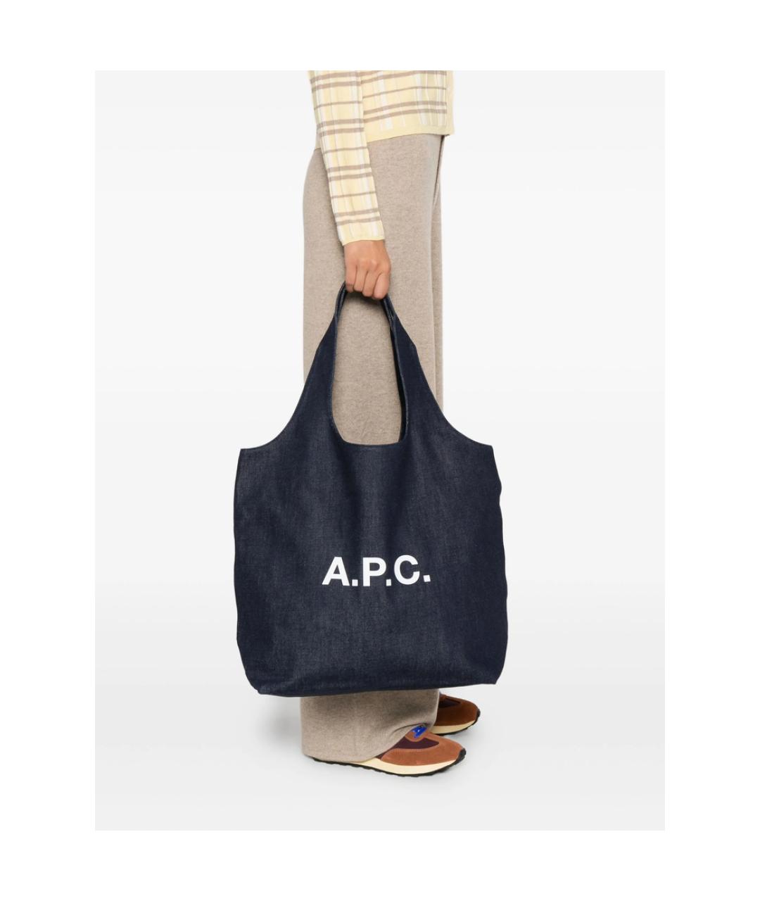 A.P.C. Синяя хлопковая сумка тоут, фото 2