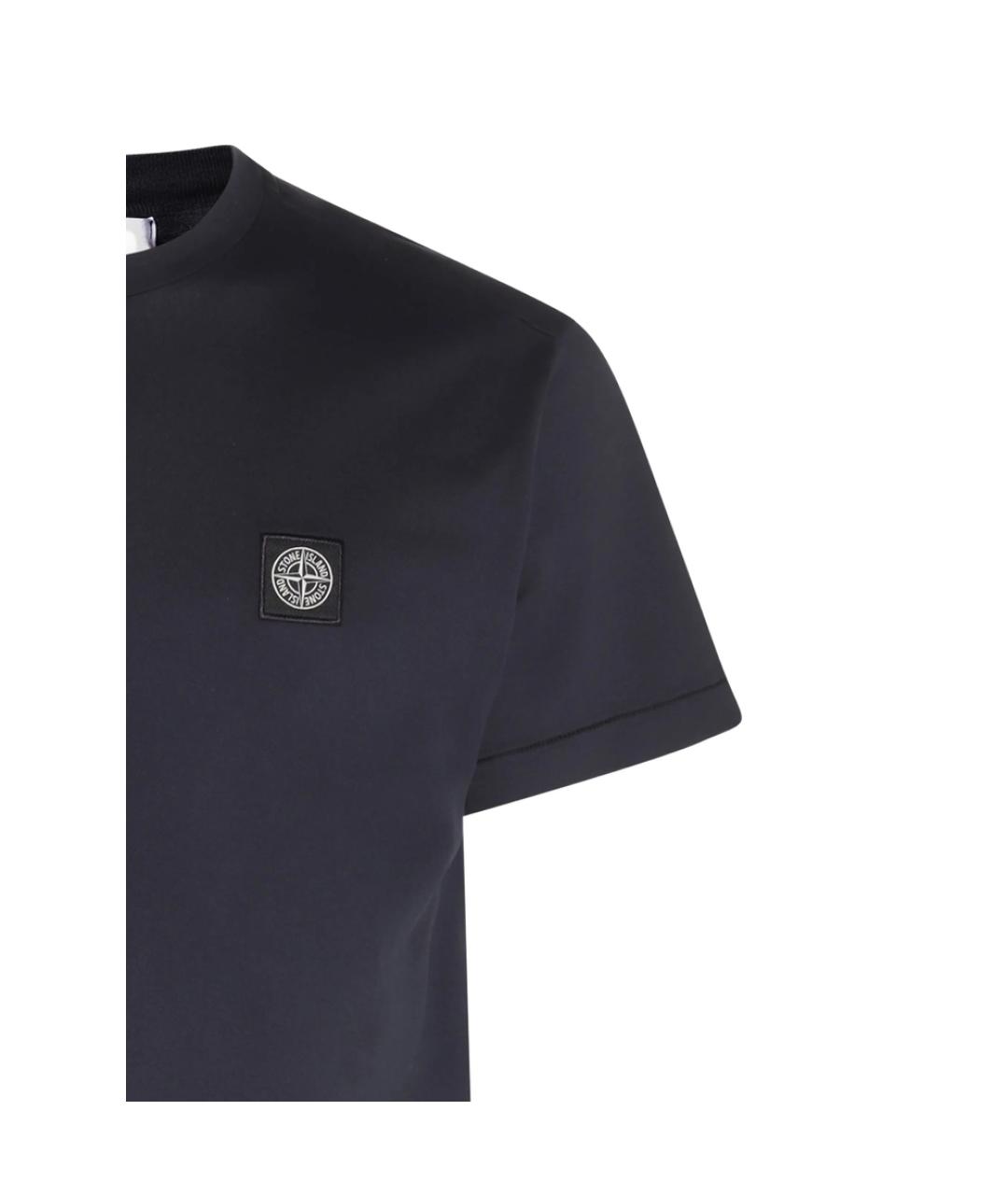 STONE ISLAND Темно-синяя хлопковая футболка, фото 2
