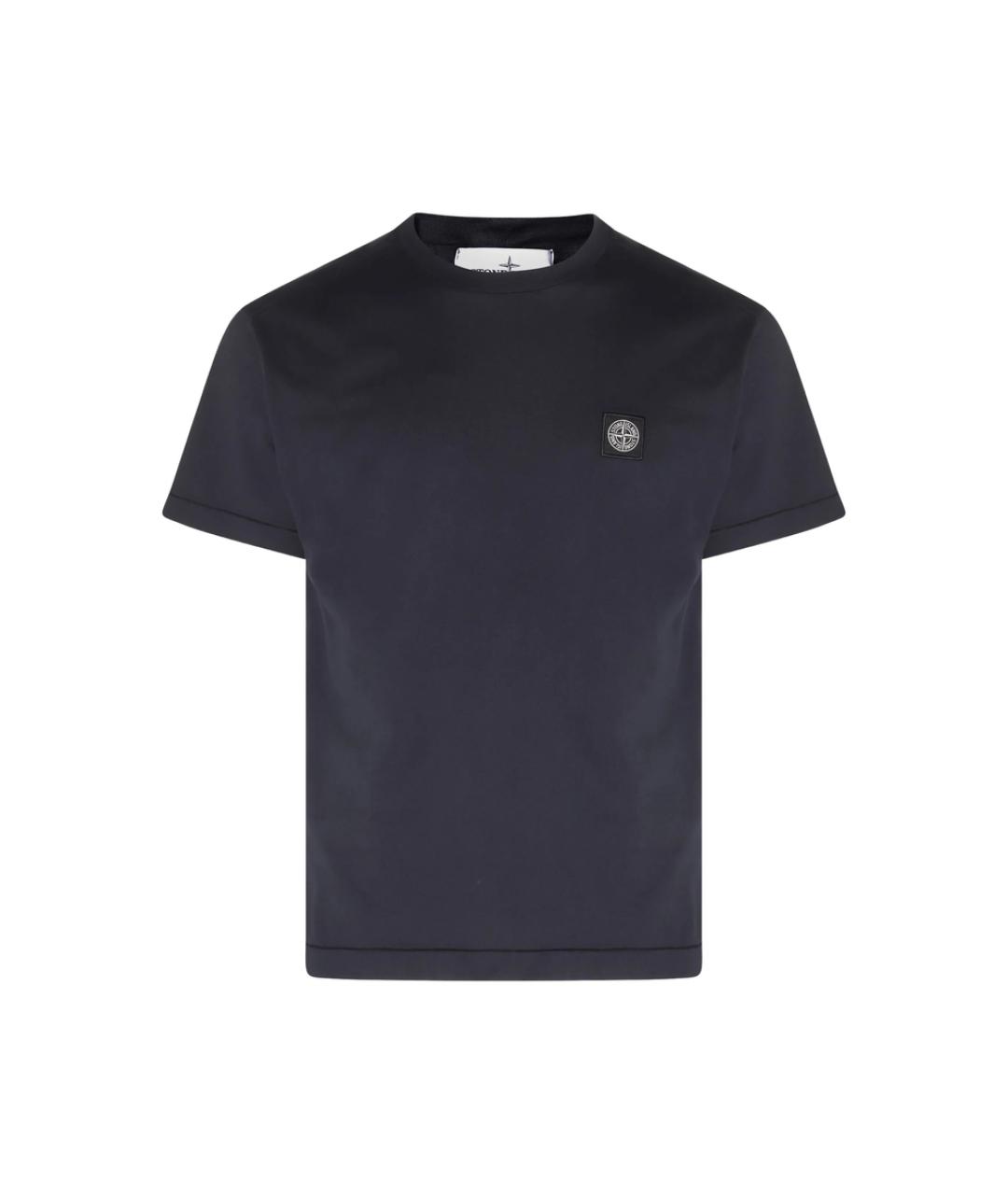 STONE ISLAND Темно-синяя хлопковая футболка, фото 1