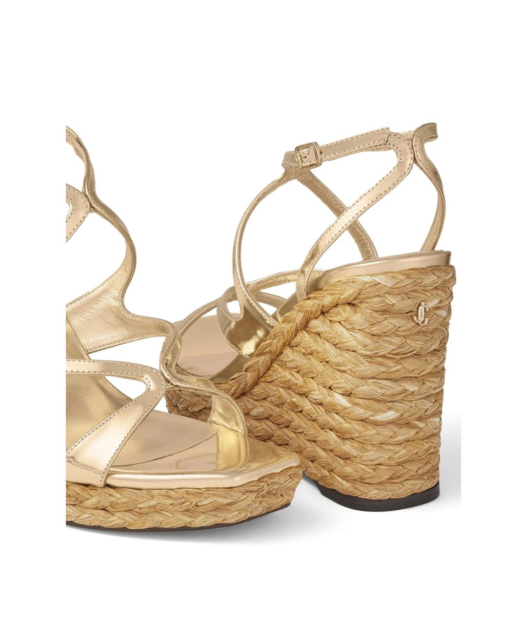 JIMMY CHOO Золотые кожаные босоножки, фото 2
