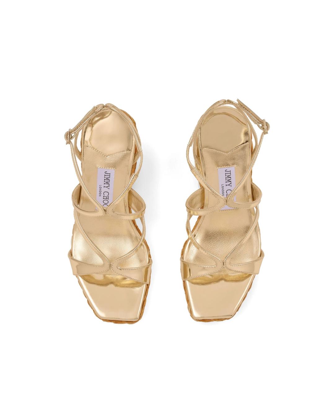 JIMMY CHOO Золотые кожаные босоножки, фото 3