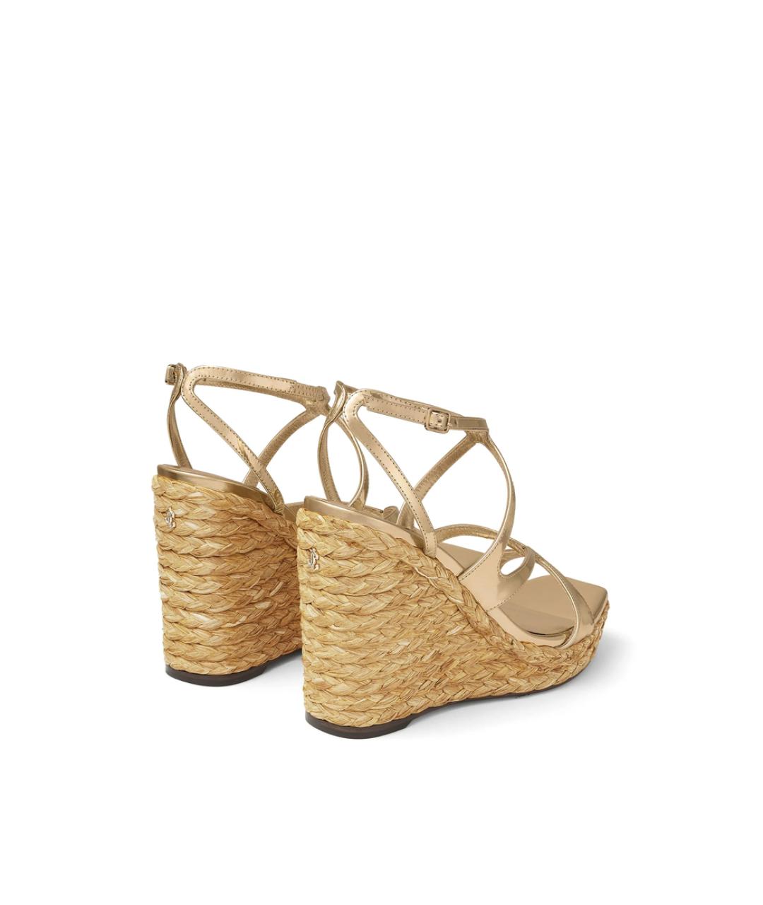 JIMMY CHOO Золотые кожаные босоножки, фото 4