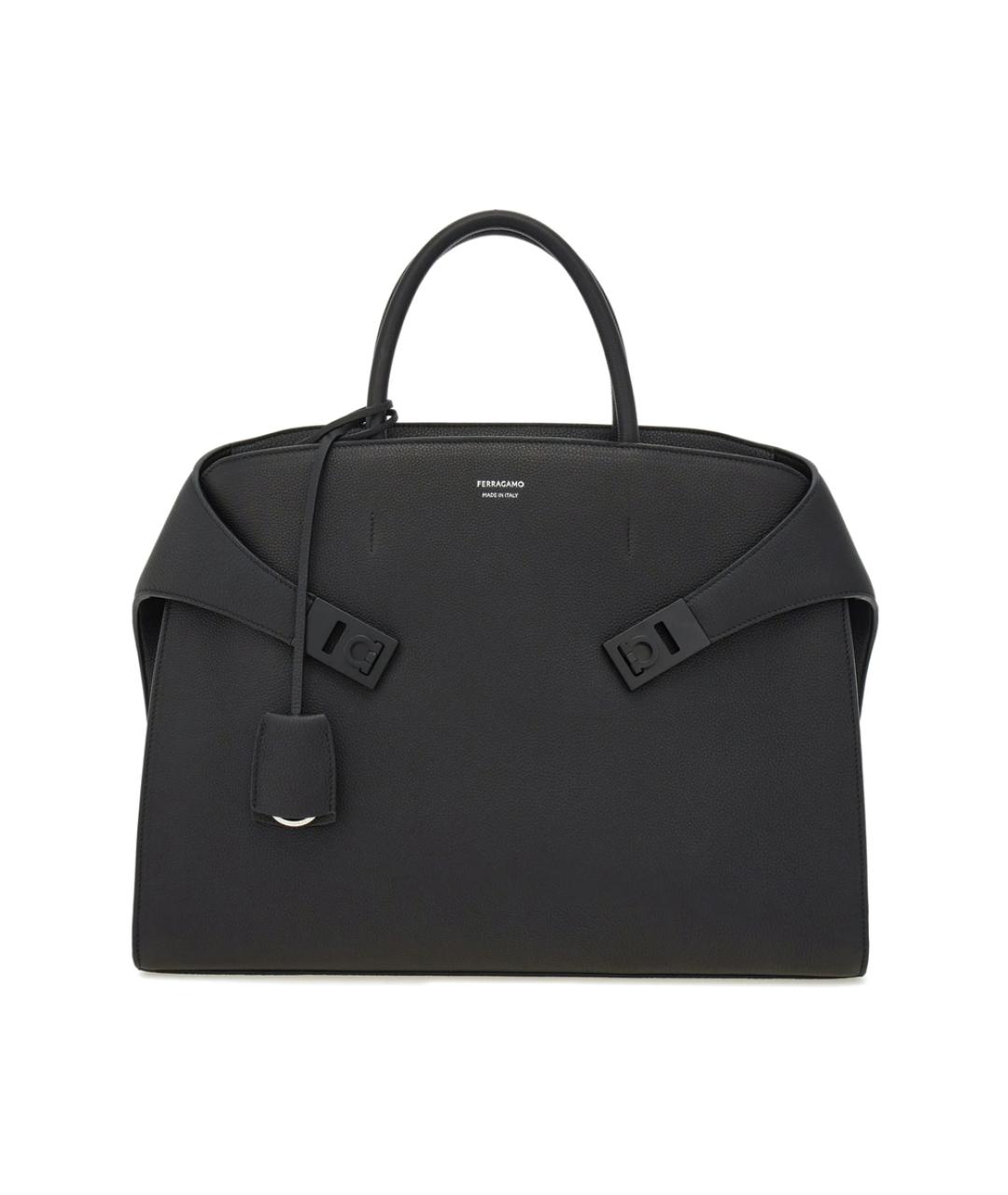 FERRAGAMO Черный кожаный портфель, фото 1