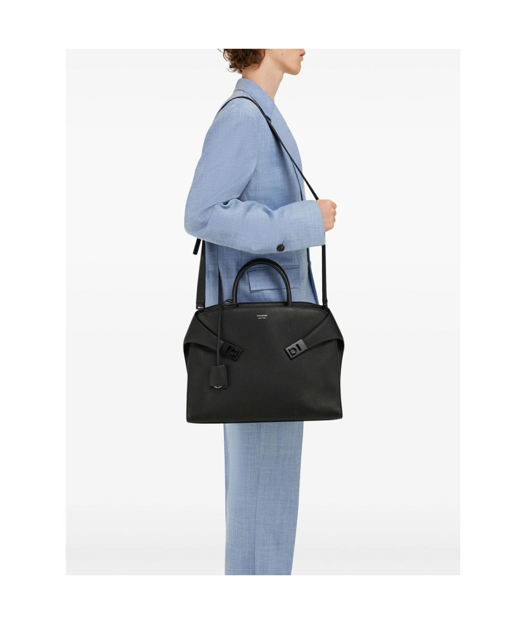 FERRAGAMO Черный кожаный портфель, фото 6