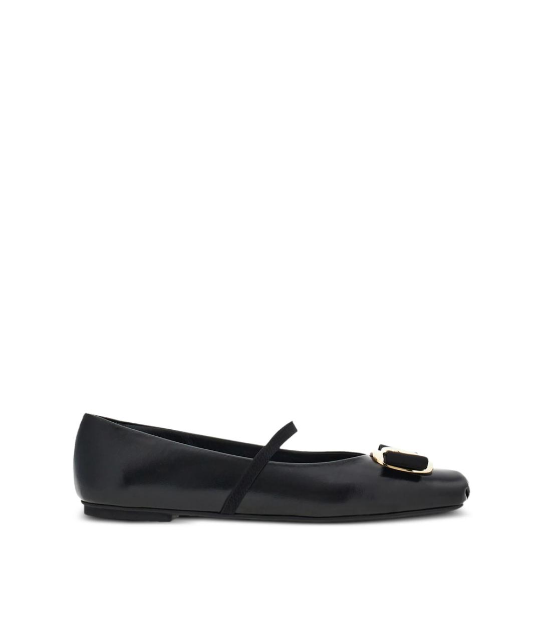 FERRAGAMO Черные кожаные балетки, фото 1
