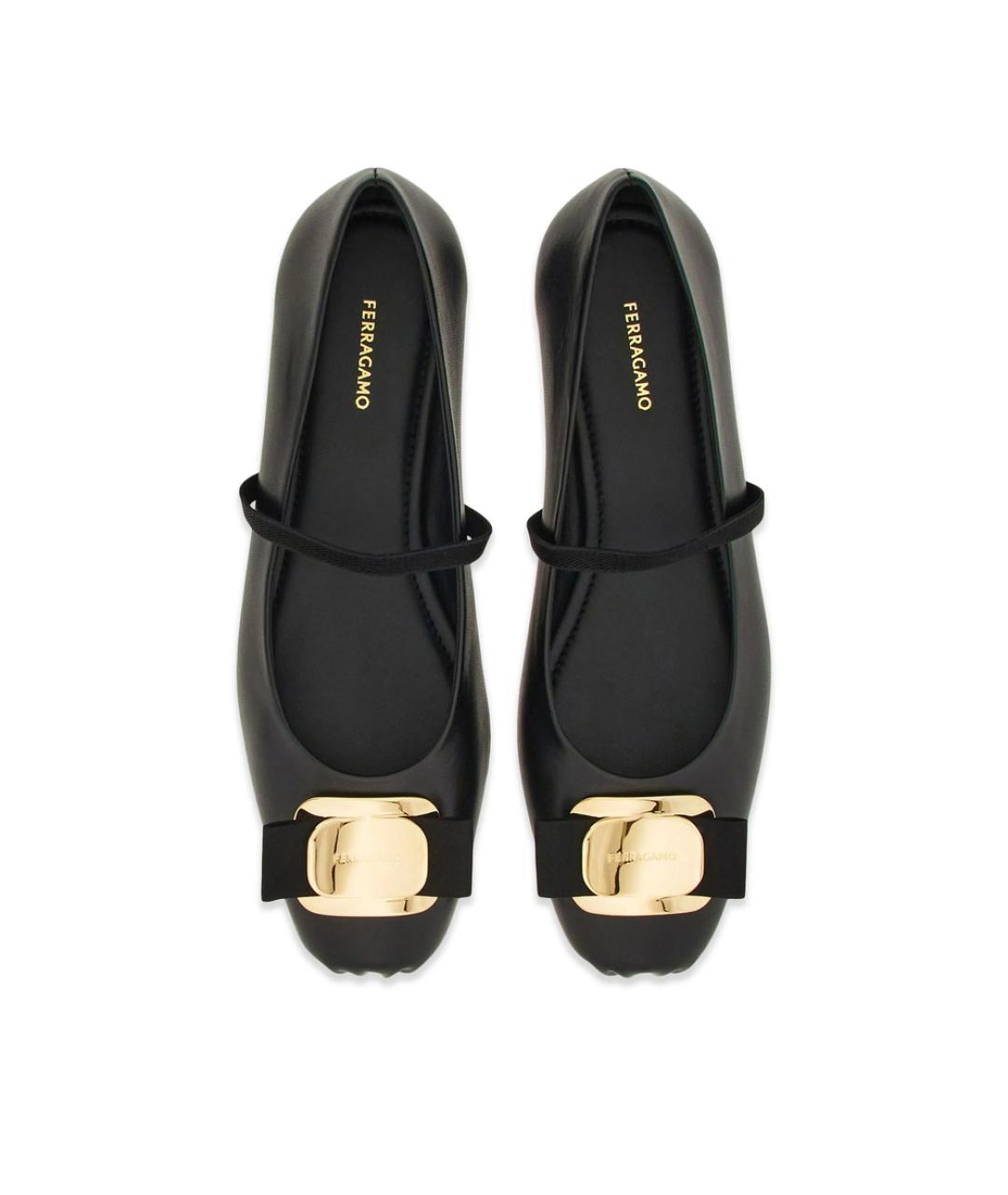 FERRAGAMO Черные кожаные балетки, фото 2