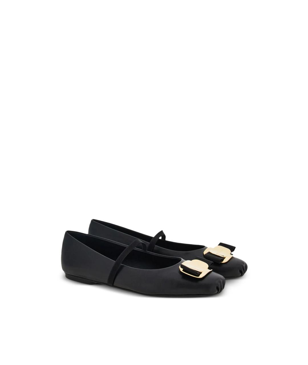 FERRAGAMO Черные кожаные балетки, фото 3