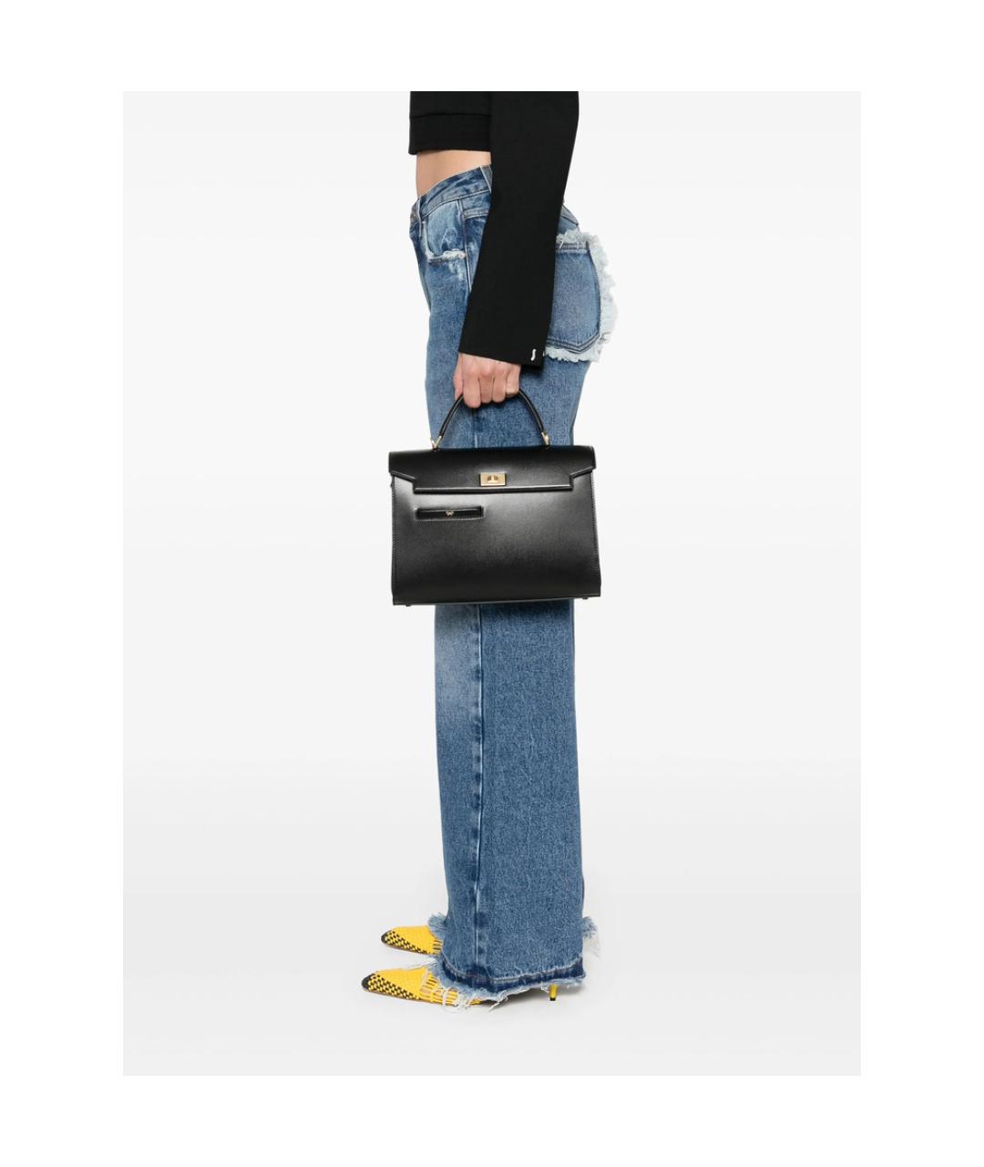 ANYA HINDMARCH Черная кожаная сумка с короткими ручками, фото 5
