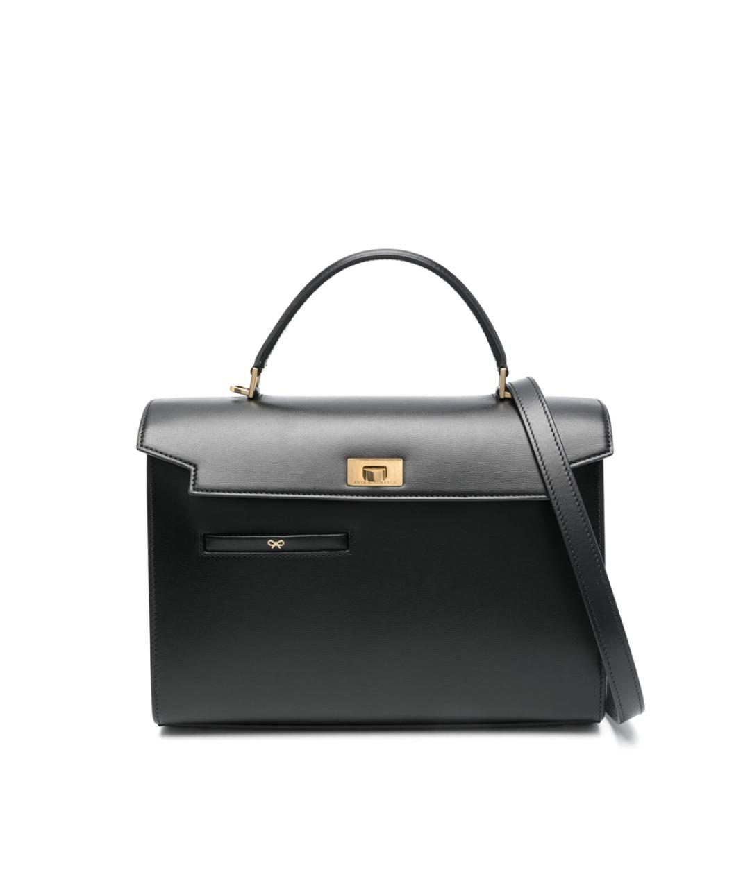 ANYA HINDMARCH Черная кожаная сумка с короткими ручками, фото 1