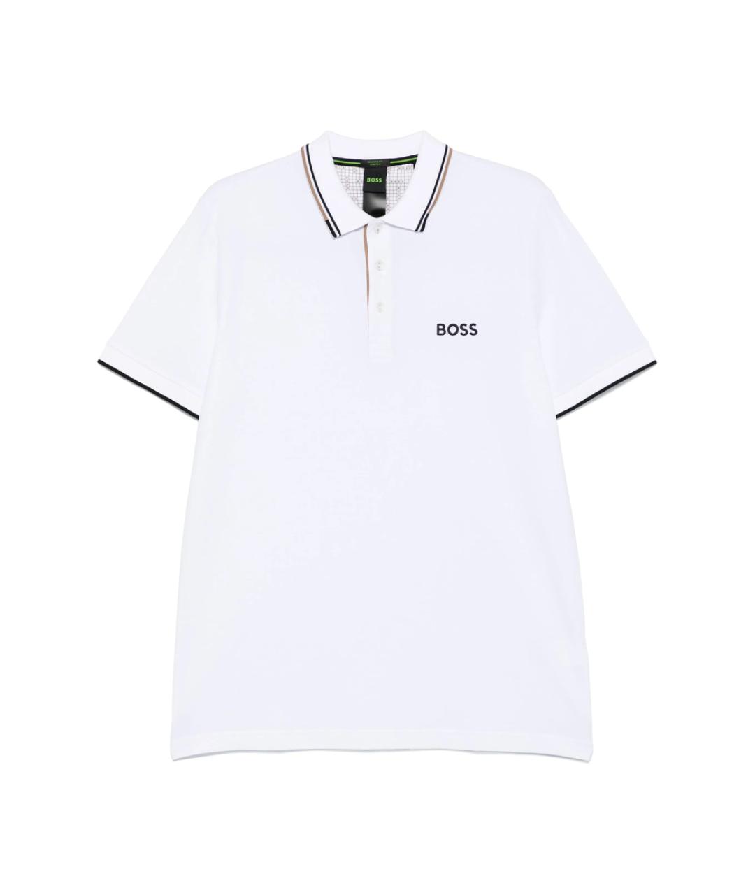 HUGO BOSS Белое хлопко-полиэстеровое поло с коротким рукавом, фото 1