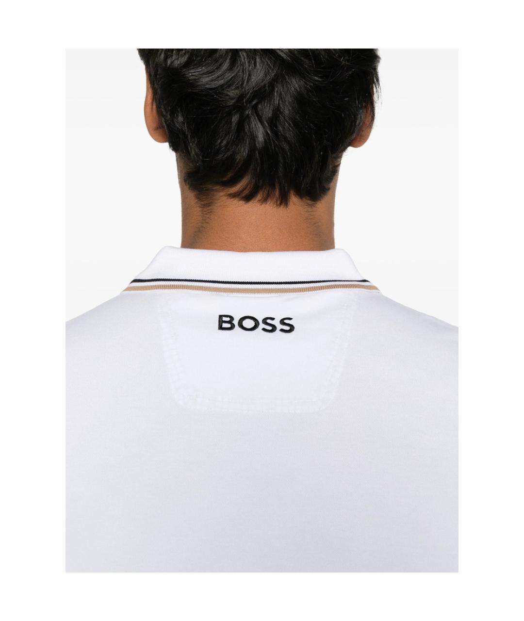 HUGO BOSS Белое хлопко-полиэстеровое поло с коротким рукавом, фото 3