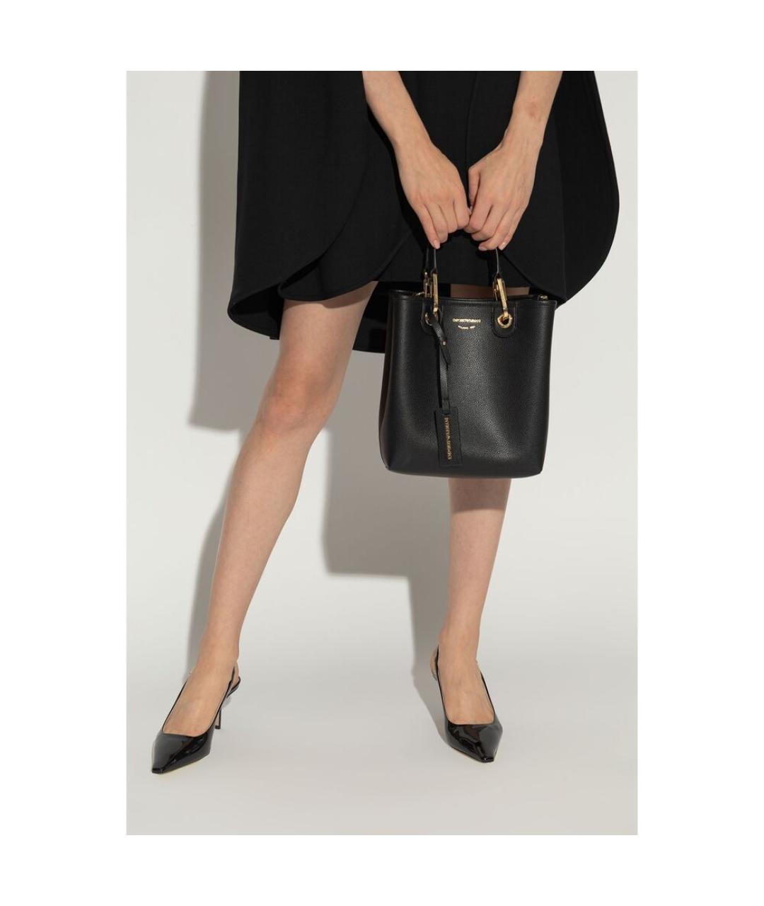 EMPORIO ARMANI Черная сумка тоут из искусственной кожи, фото 5