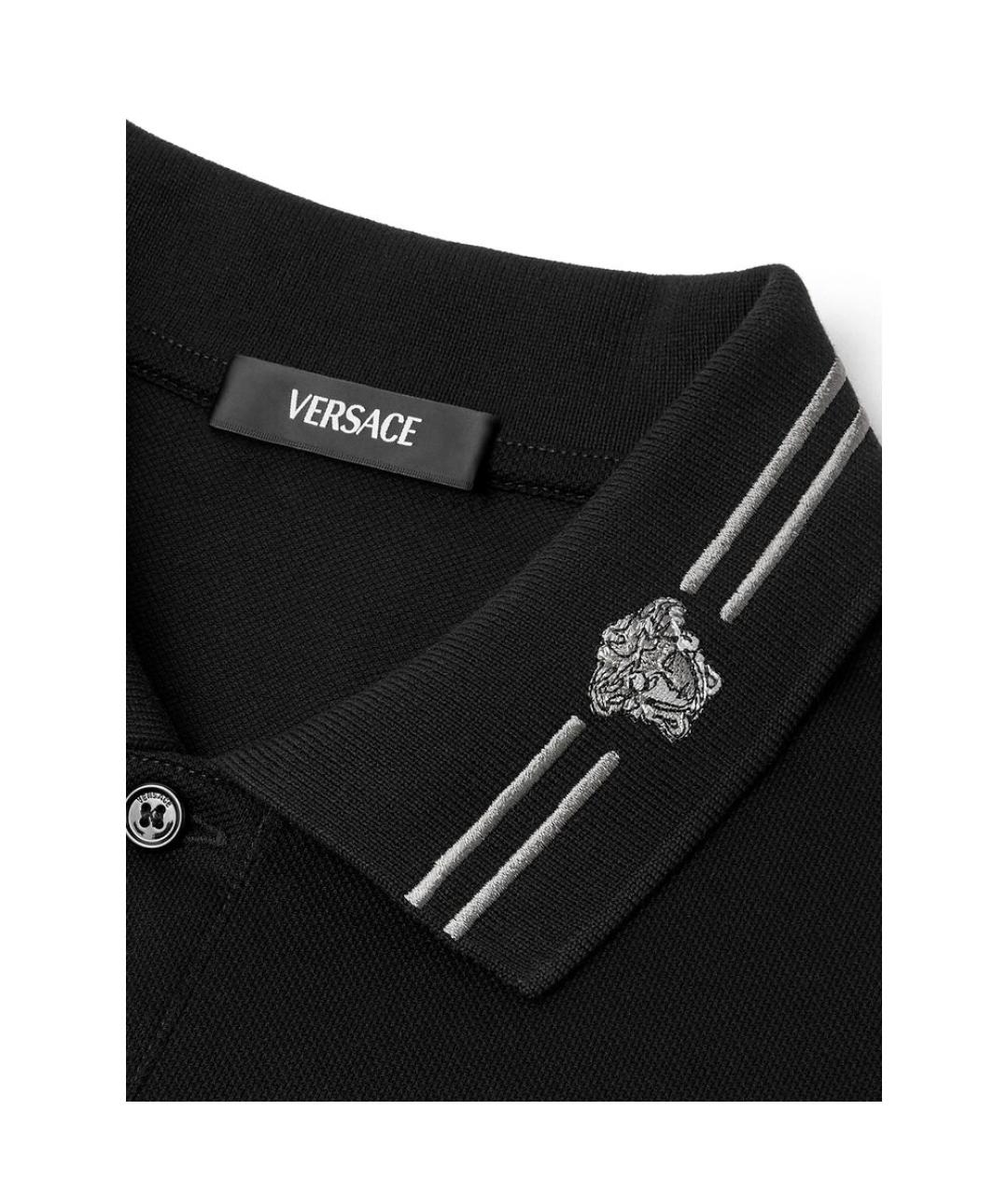 VERSACE Черное хлопковое поло с коротким рукавом, фото 2