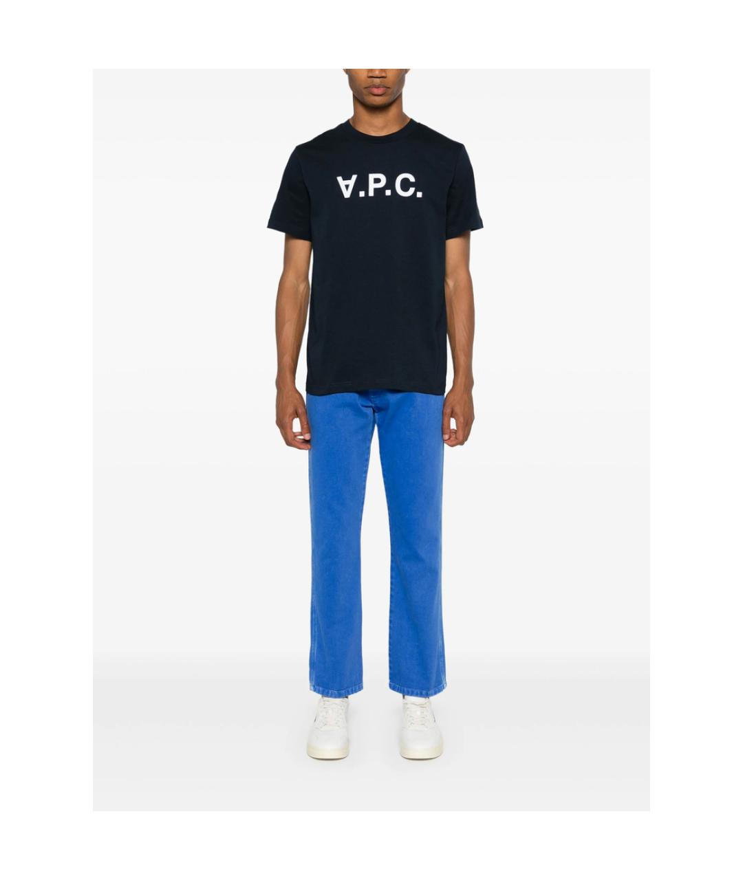 A.P.C. Темно-синяя хлопковая футболка, фото 4