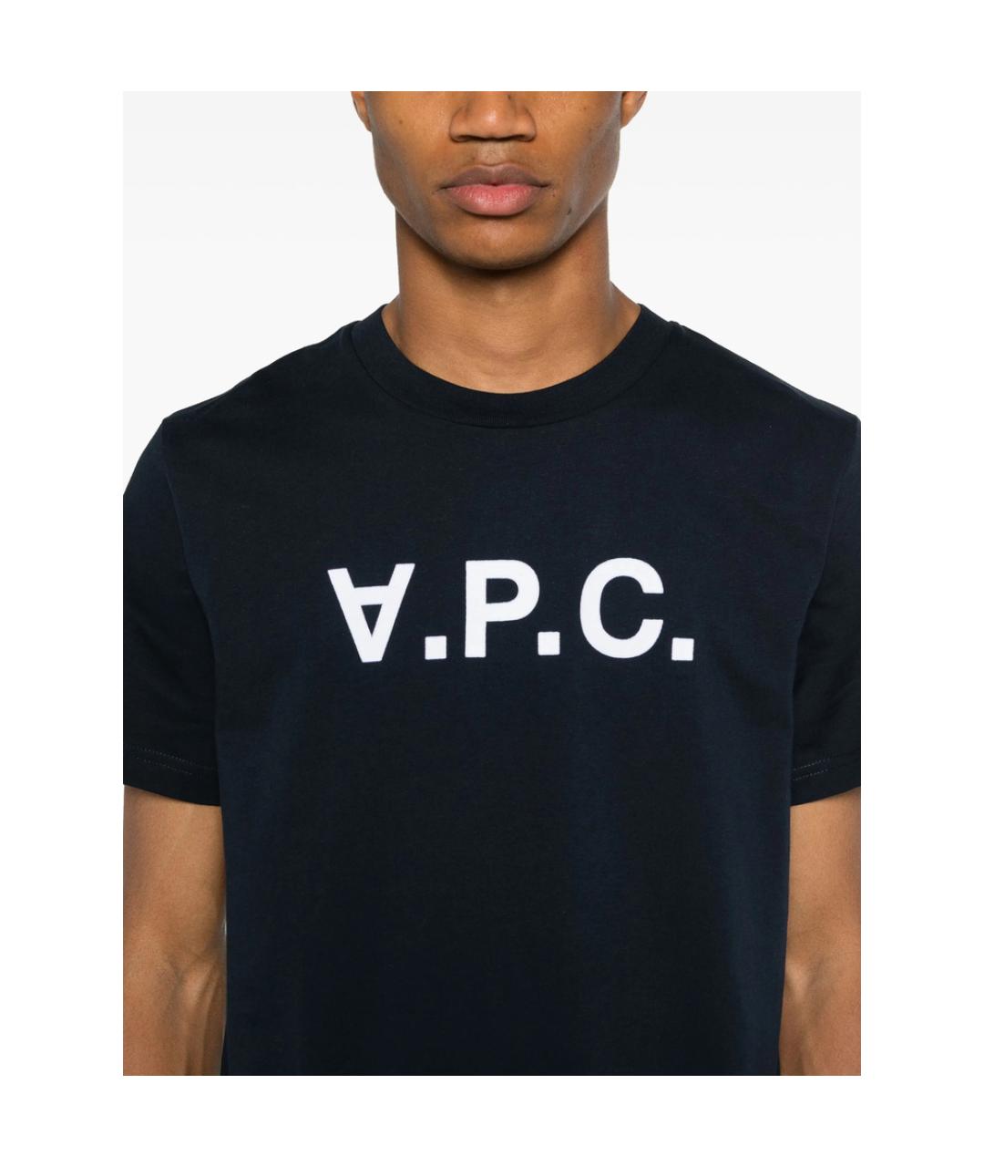 A.P.C. Темно-синяя хлопковая футболка, фото 3