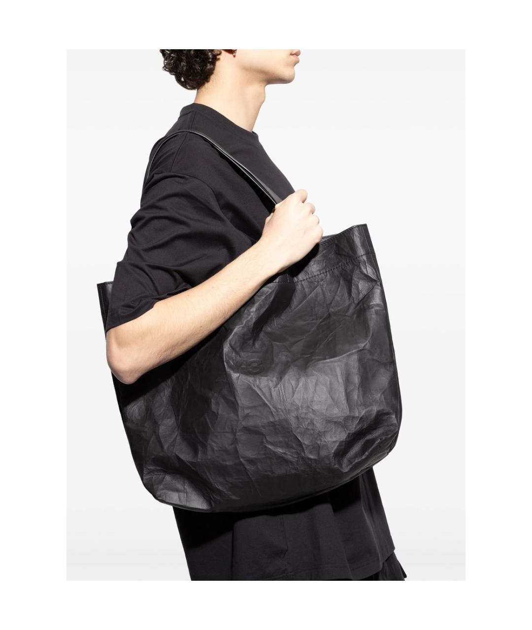Y-3 Черная сумка тоут из искусственной кожи, фото 4
